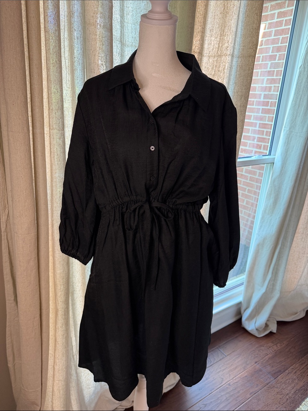 Universal Thread NWT - Women's Black Long Sleeve Drawstring Shirt Dress